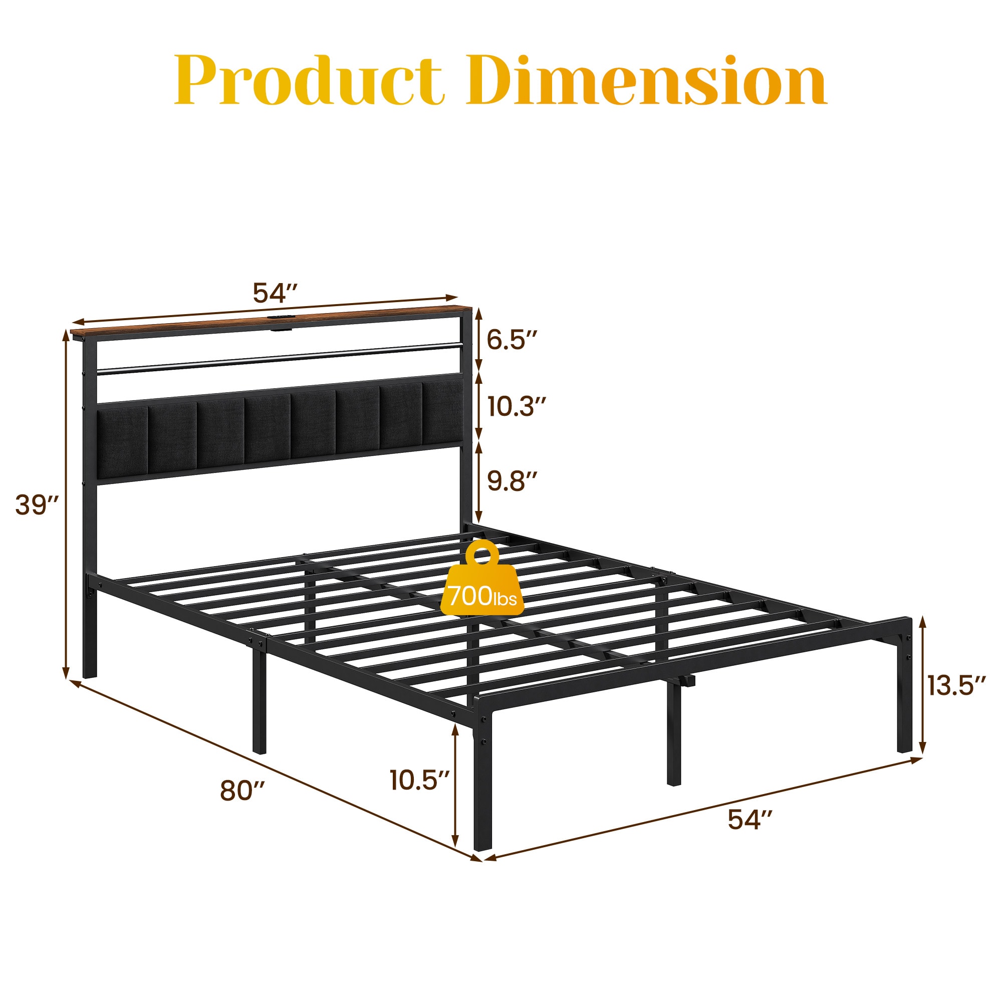 Full Size Bed Frame With Charging Station And Storage Headboard_voghion.com